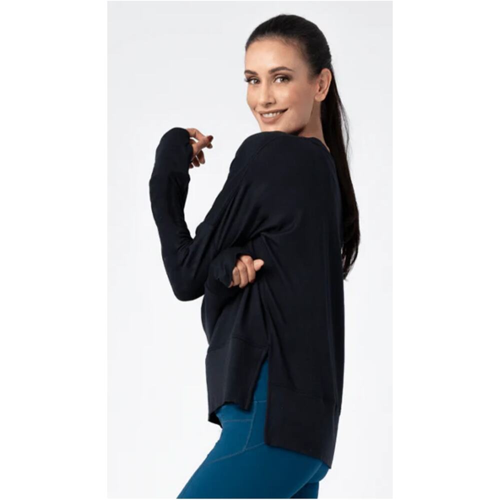 Sol And Mane Long Sleeve Maya Sweatshirt Womens Size Large Black New Pullover